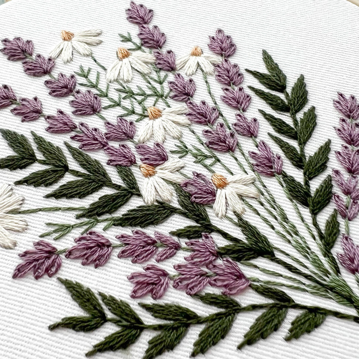 Matryoshka Doll Shop Lavender and daisies embroidery kit, floral embroidery Kit