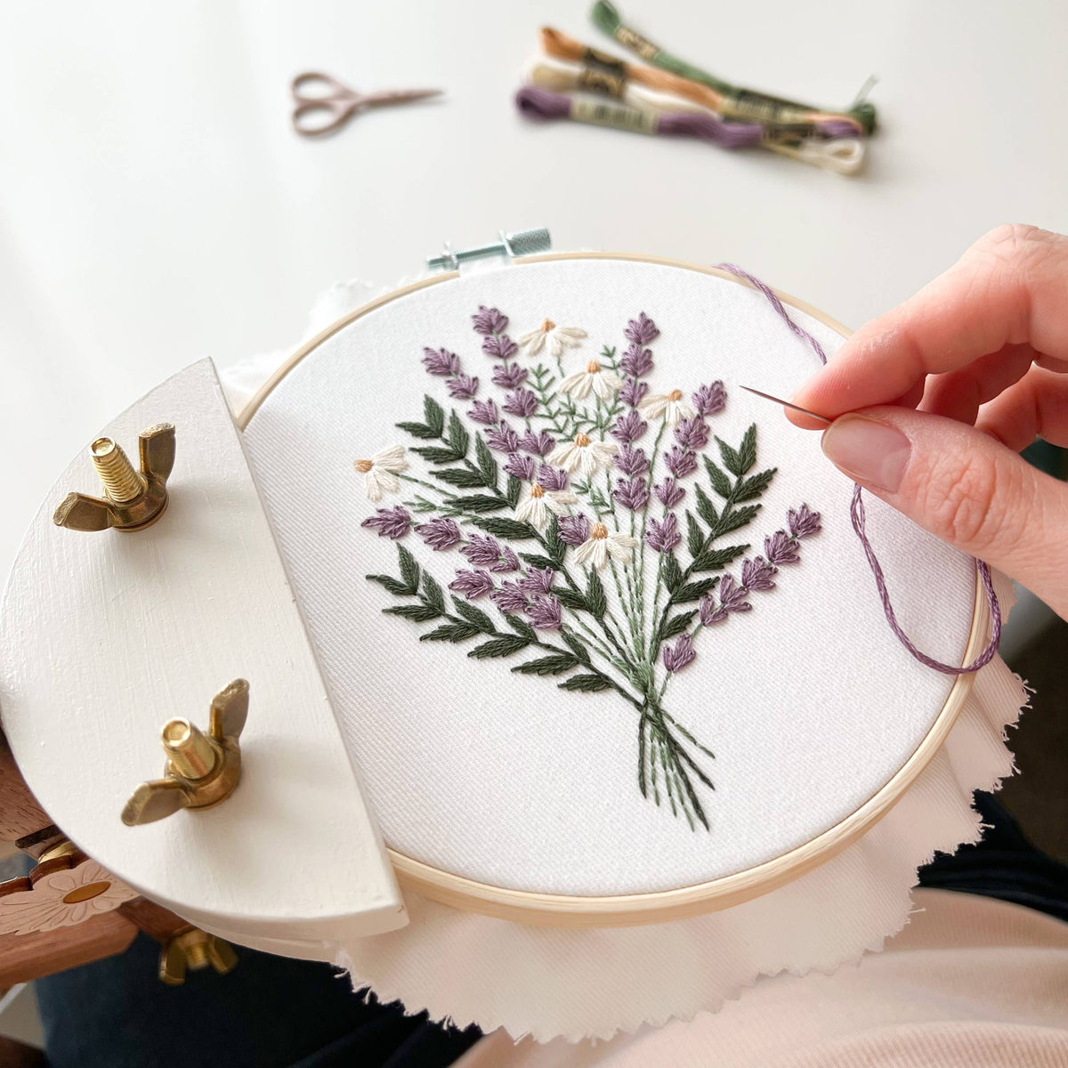 Matryoshka Doll Shop Lavender and daisies embroidery kit, floral embroidery Kit
