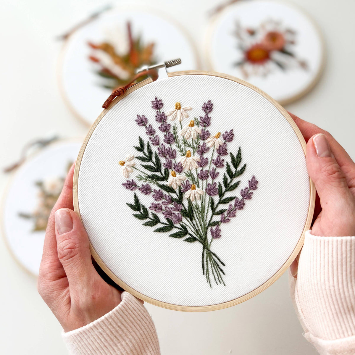 Matryoshka Doll Shop Lavender and daisies embroidery kit, floral embroidery Kit