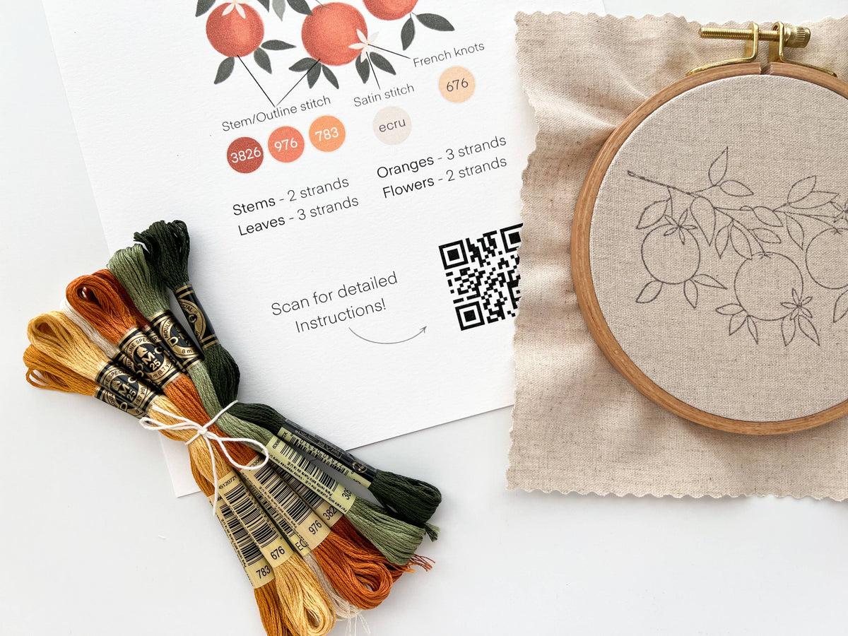 Matryoshka Doll Shop Orange Branch embroidery DIY kit, beginner embroidery kit