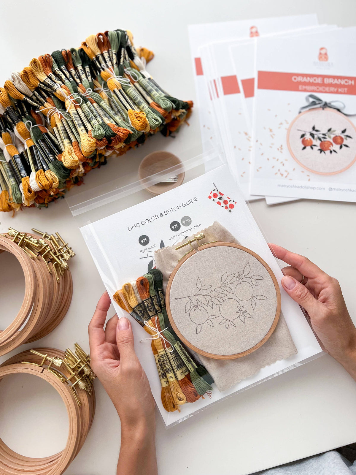 Matryoshka Doll Shop Orange Branch embroidery DIY kit, beginner embroidery kit