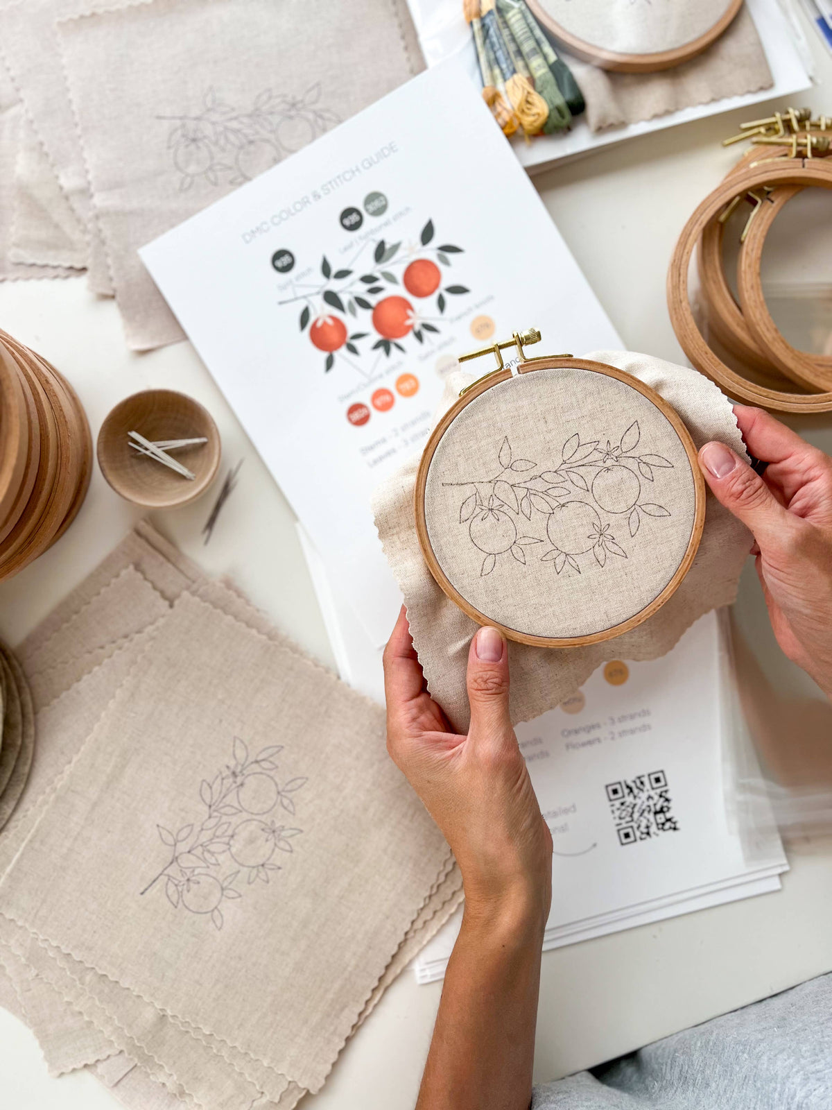 Matryoshka Doll Shop Orange Branch embroidery DIY kit, beginner embroidery kit