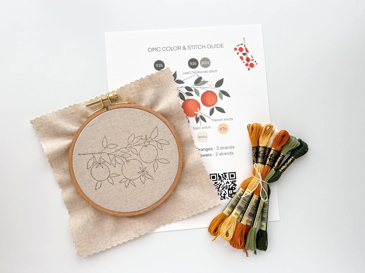 Matryoshka Doll Shop Orange Branch embroidery DIY kit, beginner embroidery kit