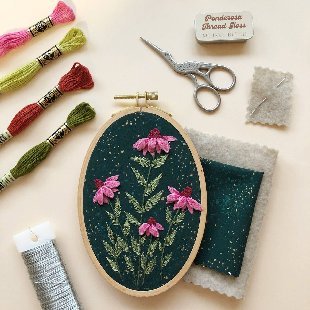 MCreativeJ 3D Coneflowers - Intermediate Hand Embroidery DIY Craft Kit