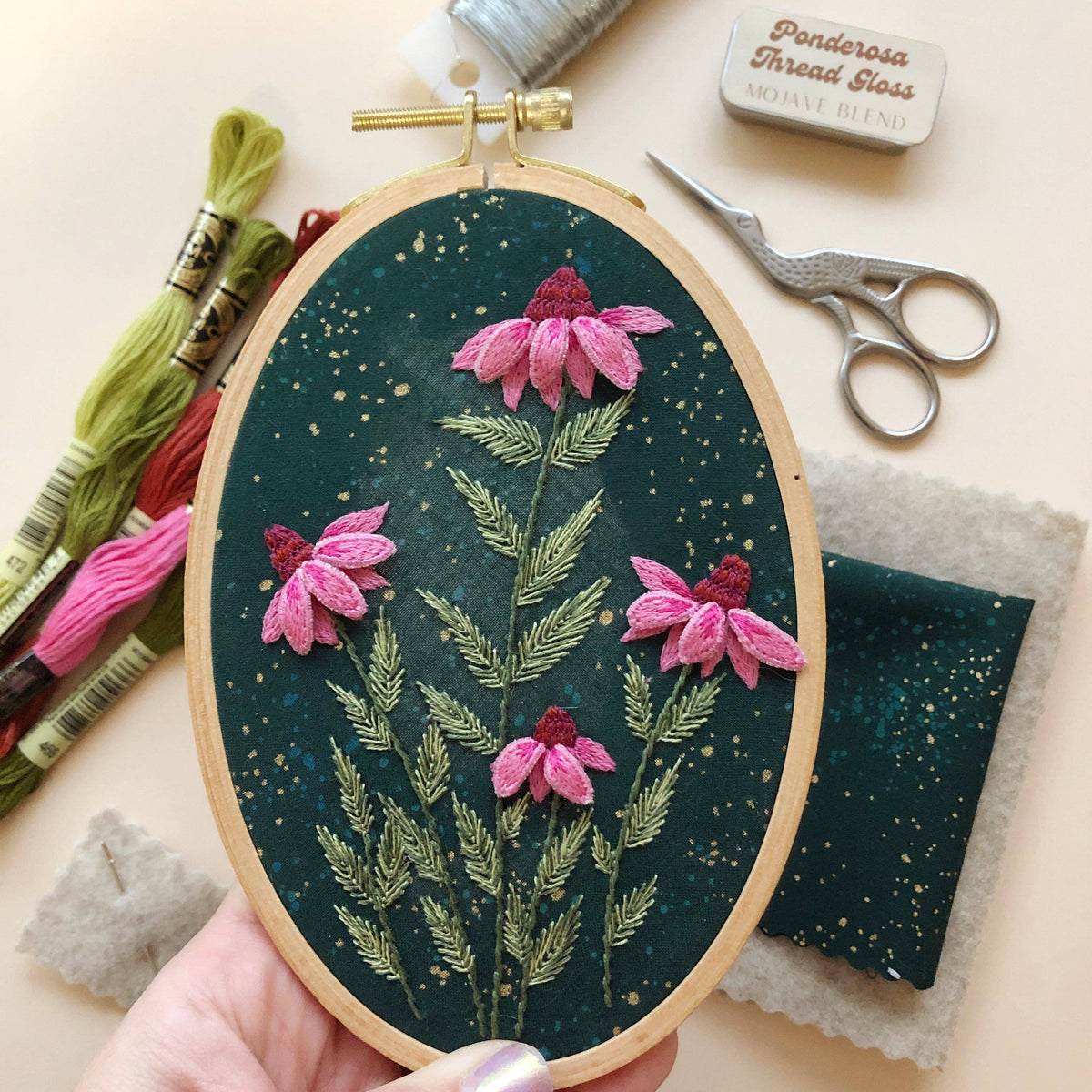 MCreativeJ 3D Coneflowers - Intermediate Hand Embroidery DIY Craft Kit