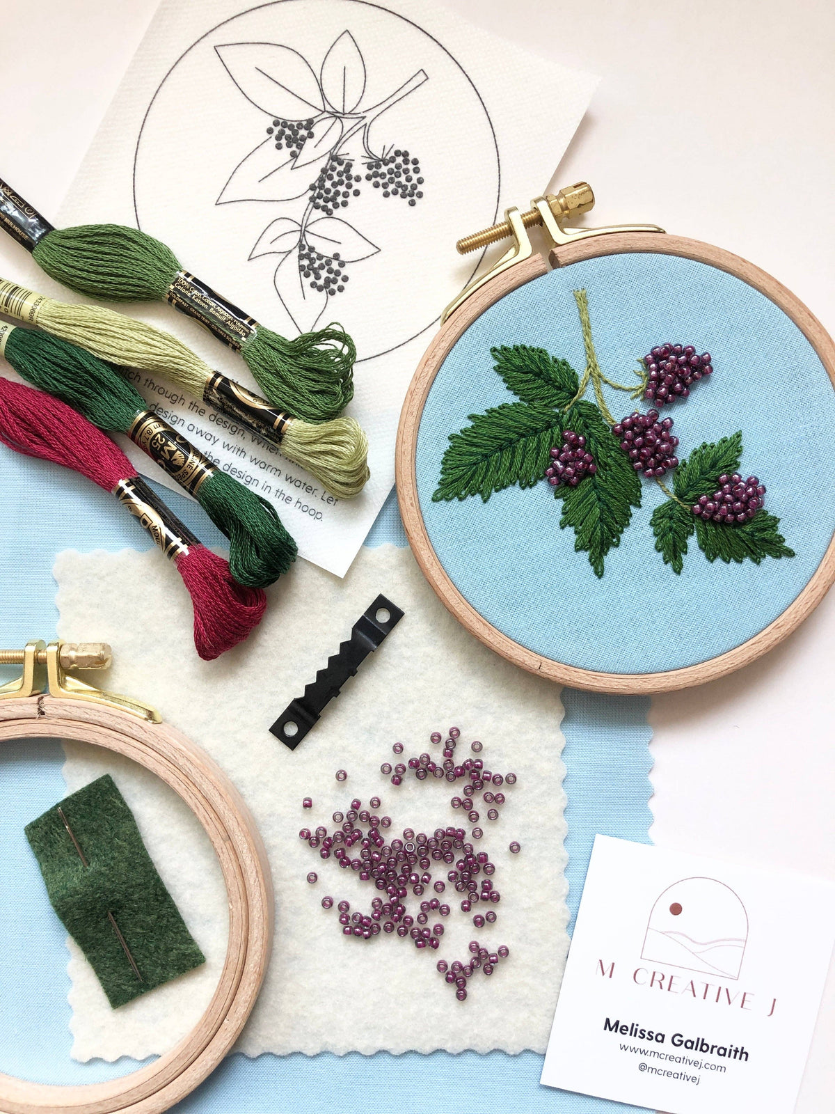 MCreativeJ Beaded Berries - Botanical Embroidery Kit for Intermediate Stitchers