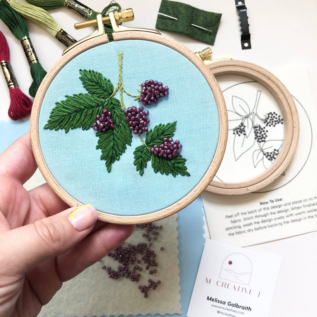 MCreativeJ Beaded Berries - Botanical Embroidery Kit for Intermediate Stitchers