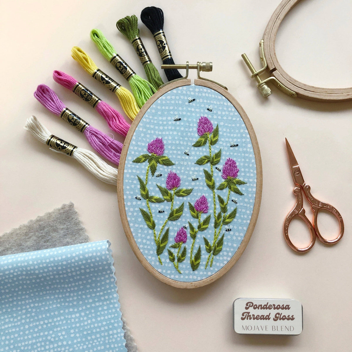 MCreativeJ Bees Among Clover - Intermediate Hand Embroidery DIY Craft K