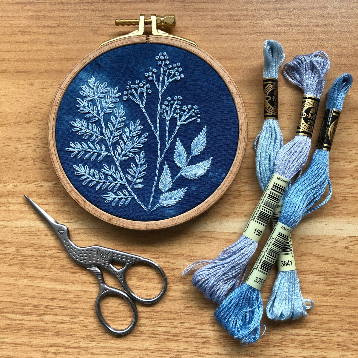 MCreativeJ Cyanotype Botanicals- Beginner Embroidery DIY Craft Kit