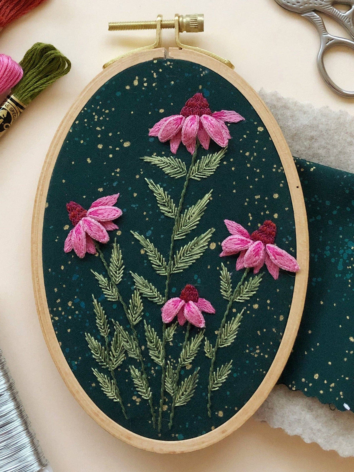 MCreativeJ Embroidery Kit 6" x 4" Coneflowers 3D Embroidery Kit