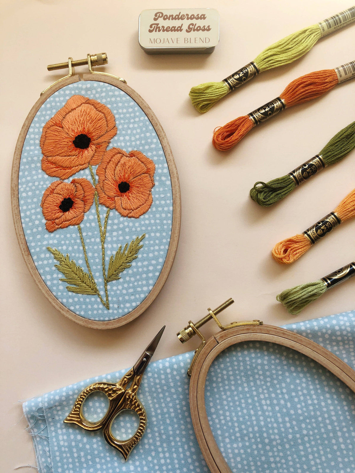 MCreativeJ Poppies - Intermediate Hand Embroidery DIY Craft Kit