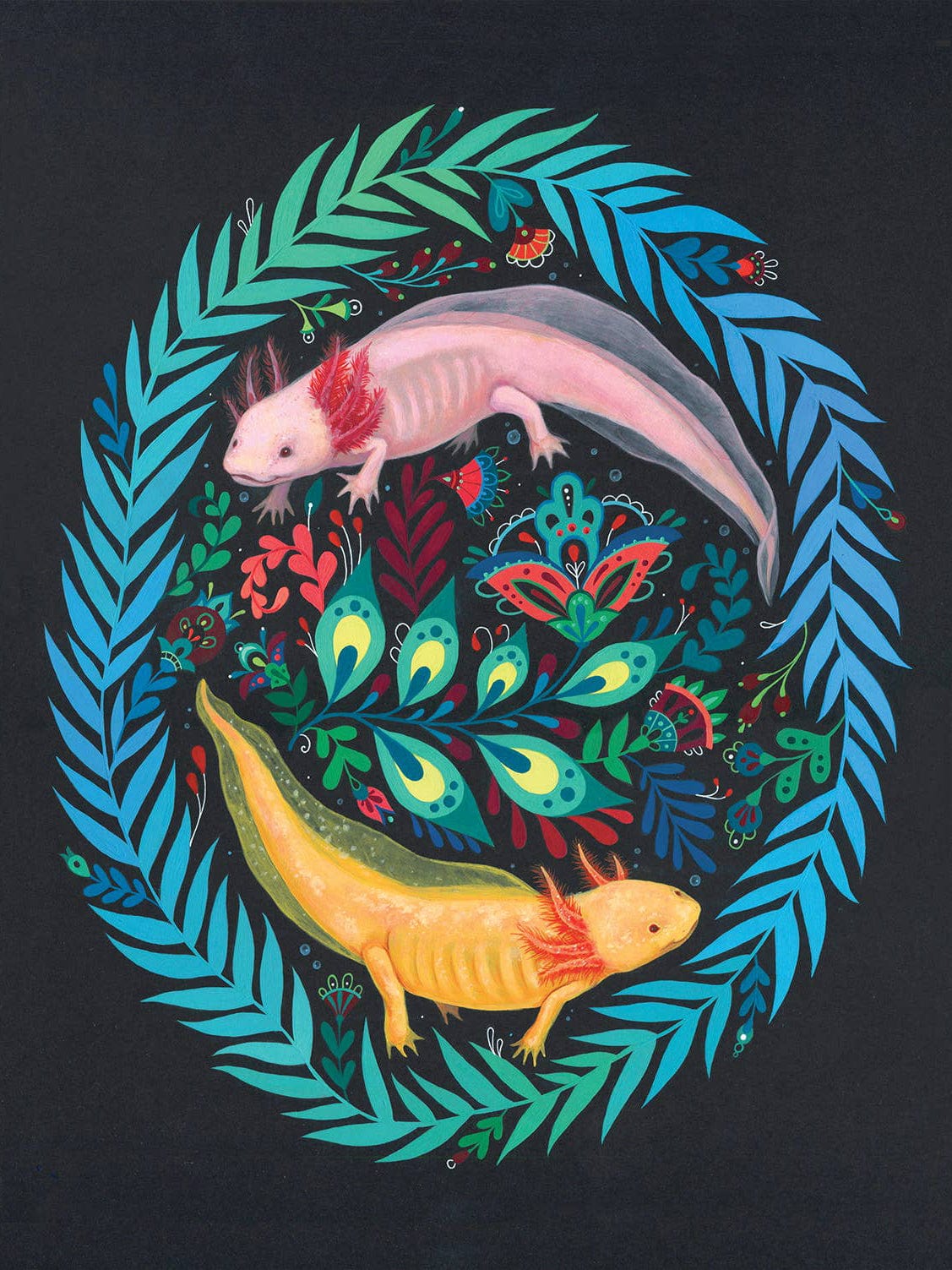 Mheld Illustration Giclee Print 10" x 8" Kiwi Mango Tangerine Folk Art Print, multiple sizes
