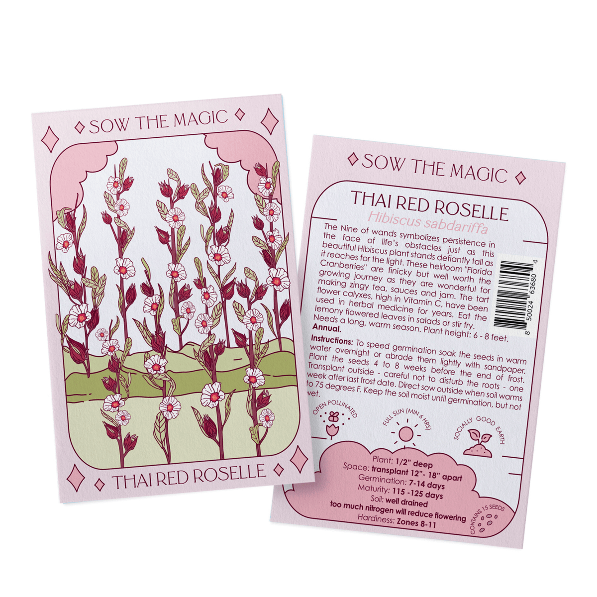 Sow the Magic Thai Red Roselle Hibiscus Tarot Garden + Gift Seed Packet