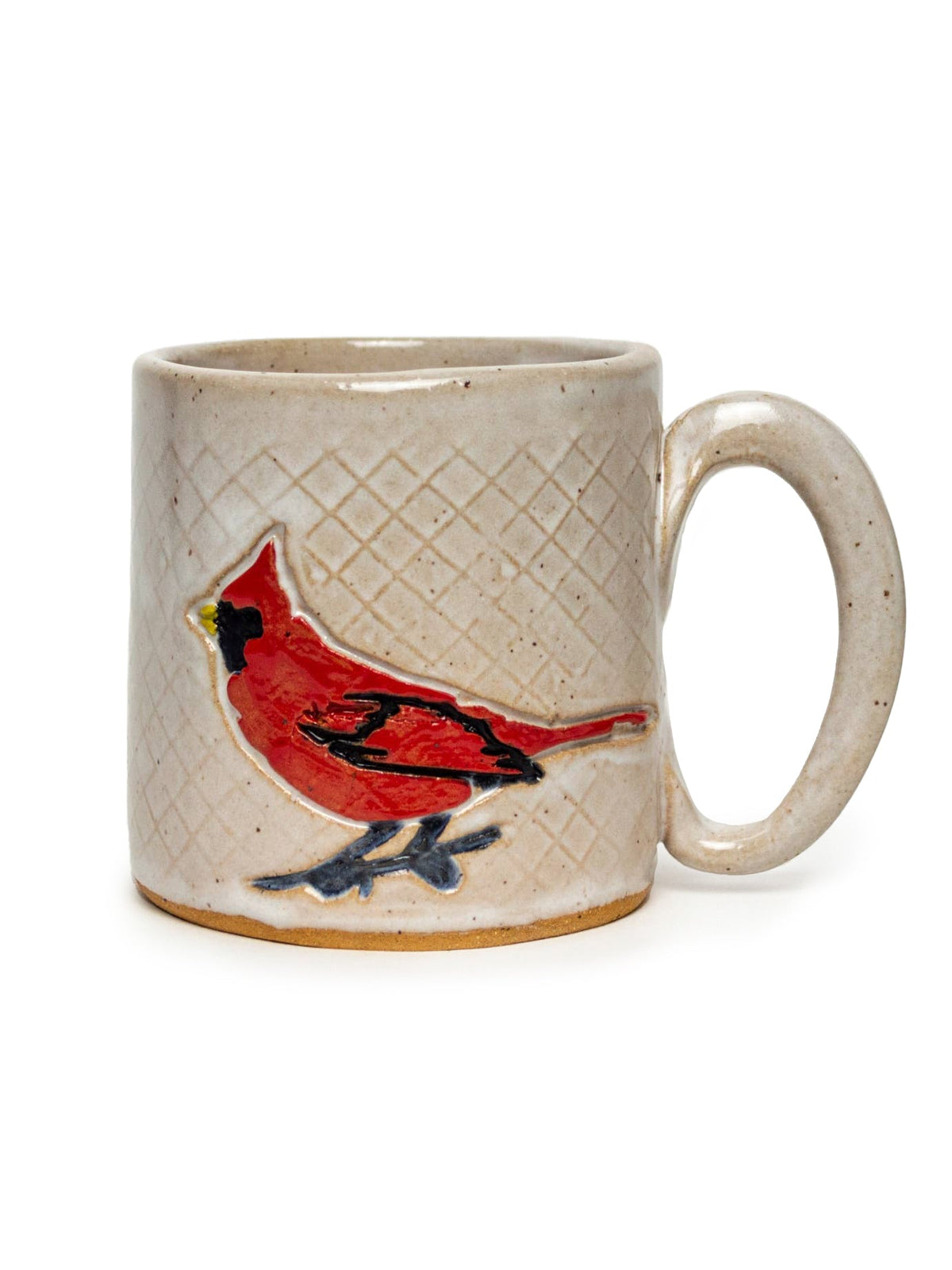 White Squirrel Clayworks Pottery Cardinal Design Handmade, in Ohio, Ceramic White 10oz