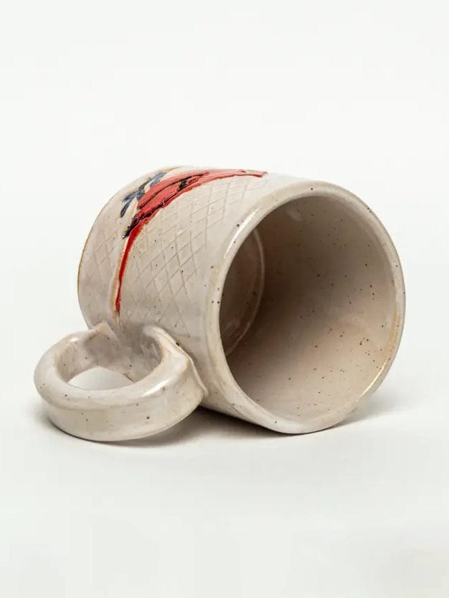 White Squirrel Clayworks Pottery Cardinal Design Handmade, in Ohio, Ceramic White 10oz
