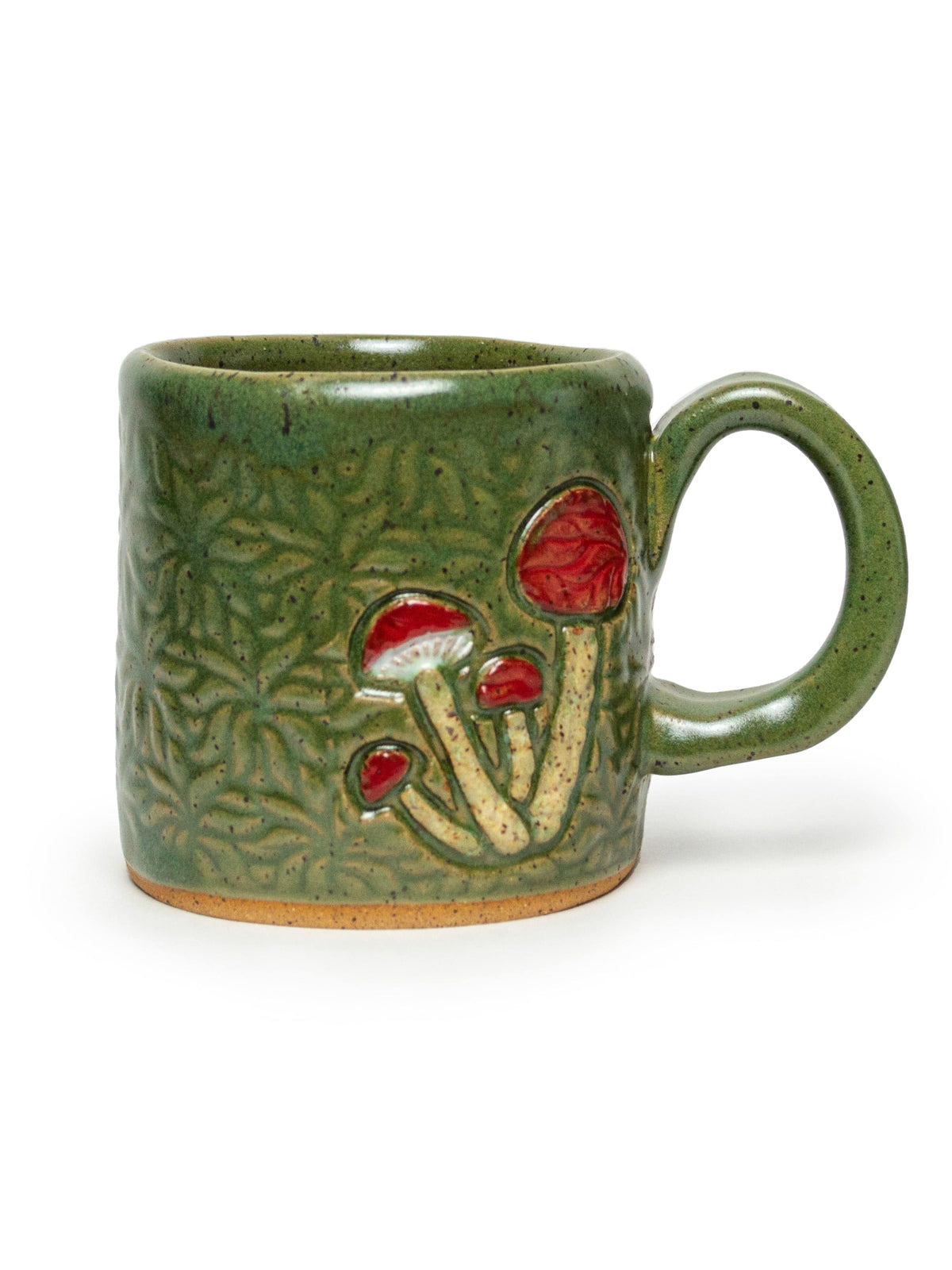 White Squirrel Clayworks Pottery Mushroom Design Handmade Ceramic Mug, Green 10oz